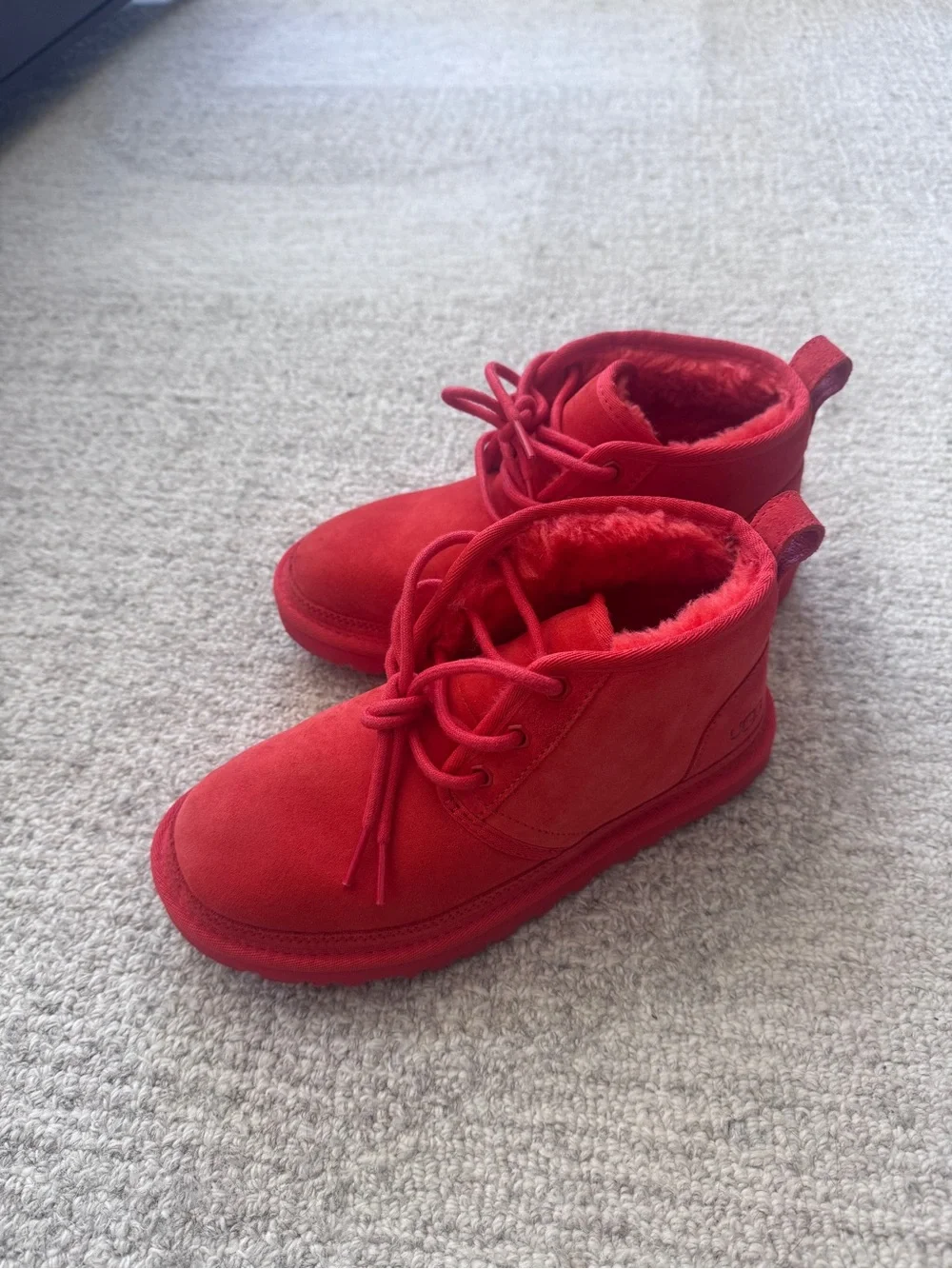 UGG Kids Red Lace-Up Shearling Boots